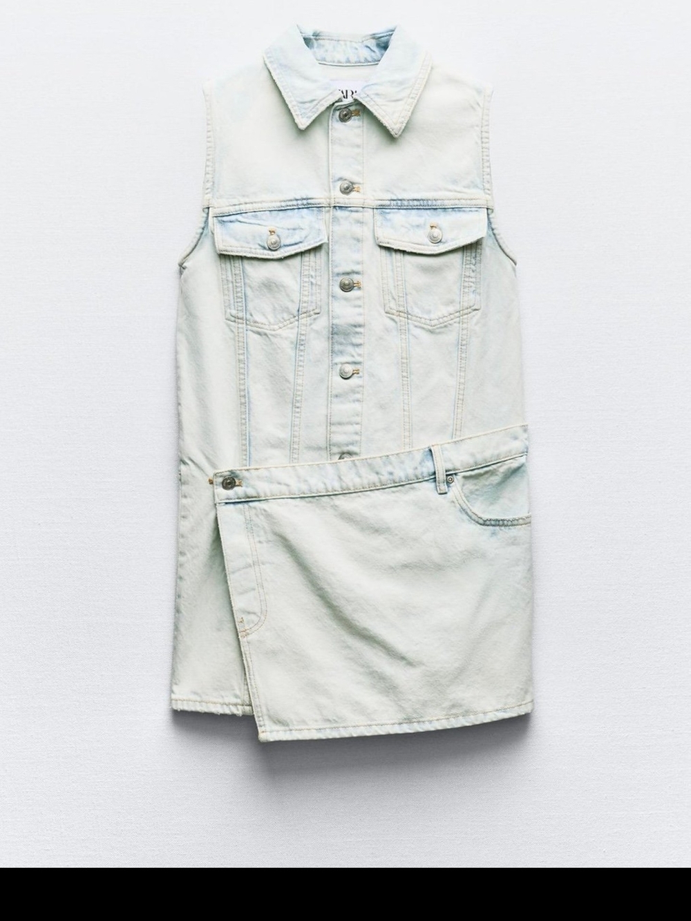 Zara Light Wash Denim Mini Dress - Pale Blue